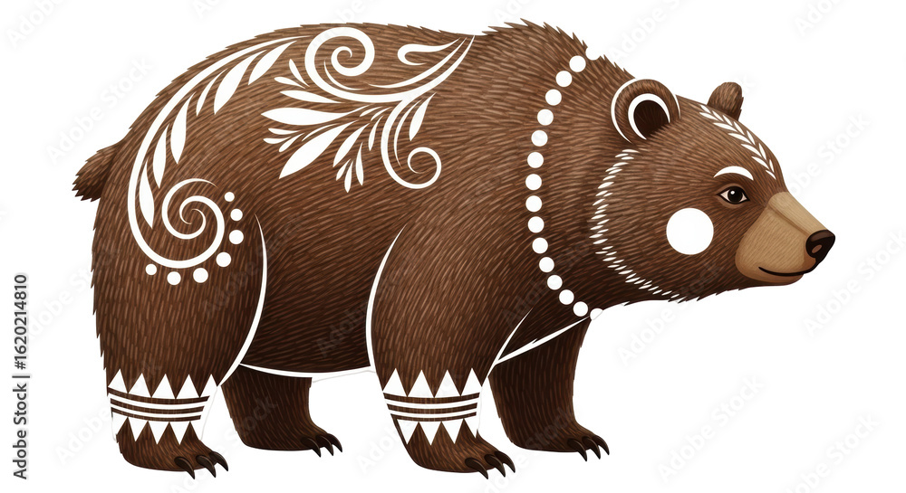 Fototapeta premium Isolated Illustrated Bear with Tribal Decorations