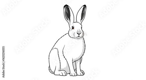 Rabbit illustration set. Detailed drawing of a white rabbit sitting upright with realistic fur texture, large ears, and attentive posture. Wildlife animal concept. Vector illustration.