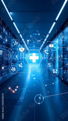 Modern healthcare tech hallway