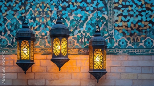 Ornate Lanterns Against Intricate Tilework