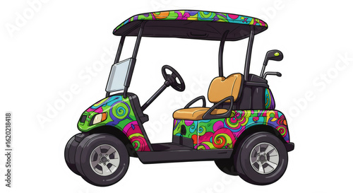 Psychedelic Colorful Golf Cart Illustration