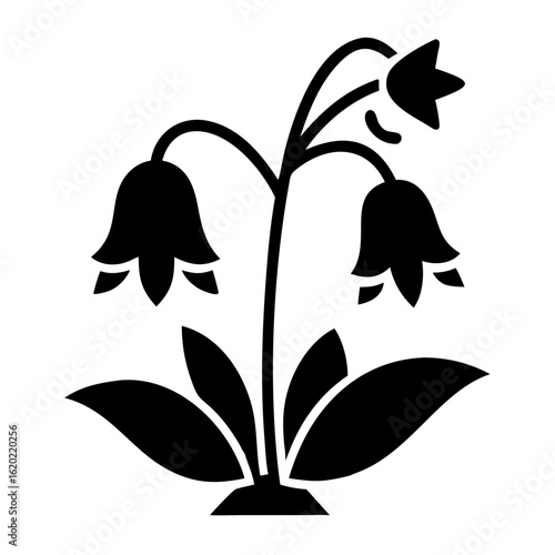 Elegant vector illustration of a bellflower plant with three blooms and leaves