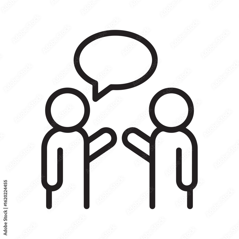 Conversation Icon. Two People Talking with a Speech Bubble. Simple Outline for Communication, Dialogue, and Meeting Conversation Icon. Two People Talking with a Speech Bubble. Simple Outline for Communication, Dialogue, and Meeting