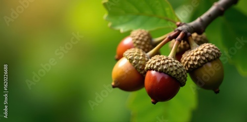 Close-up of mature brown acorns clinging to a Holm oak branch , branch, brown, wildlife