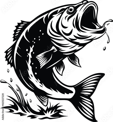 Black and white fish tattoo vector illustration tribal silhouette design of fish in water nature wildlife