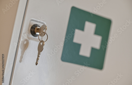 Key in Lock on Medical Cabinet