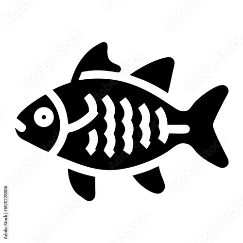 Simple Black and White Fish Icon with Distinguished Anatomical Features