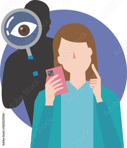 スマートフォンの情報を盗み見される女性