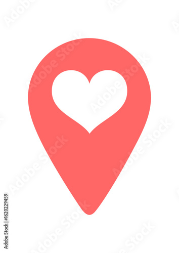Heart-shaped location pin icon in coral color for mapping  