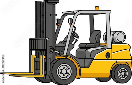 Yellow forklift truck, industrial vehicle, ready for work, lifting equipment.