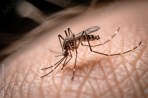 Wallpaper Mural Extreme close-up macro view of a mosquito biting human skin, capturing intricate details of insect legs and proboscis on textured surface Torontodigital.ca