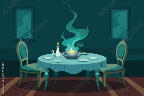 Haunted Dining Table Set for One with a Ghostly Guest
