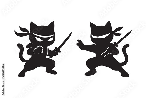 Ninja cat silhouette with white background 