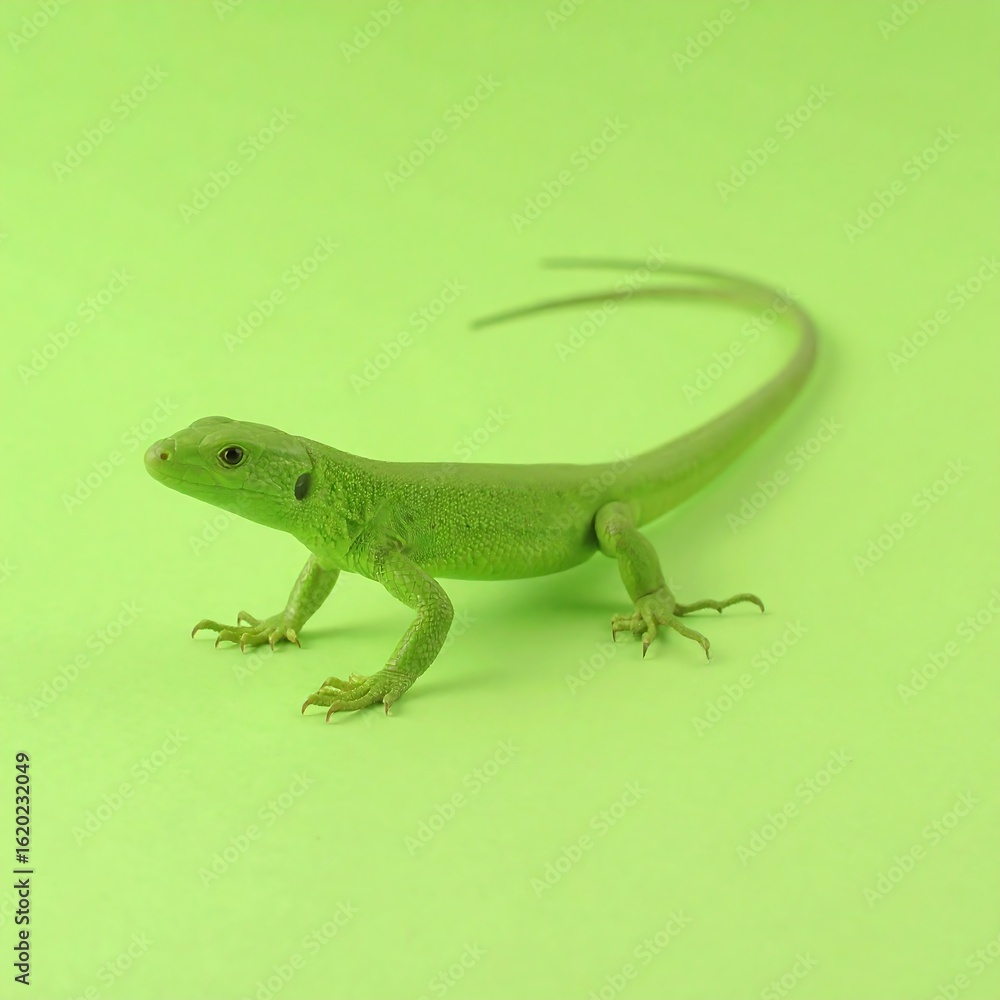 Naklejka premium Green lizard on a green background