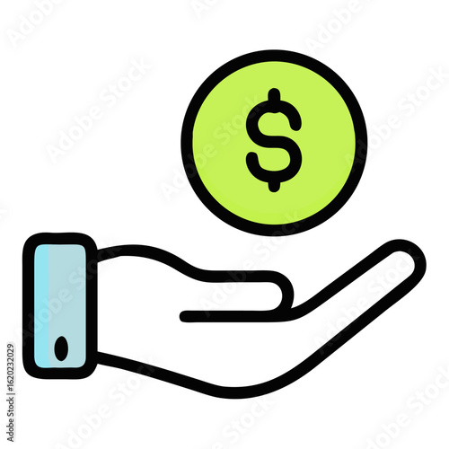 Hand holding dollar coin isolated on white background, representing financial assistance, investment, and wealth