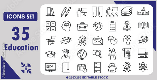 Education outline icon set. Education icon set. Editable stroke. Vector illustration