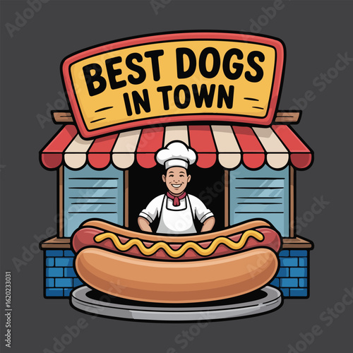 Hotdog in town shop drawing style vector illustration