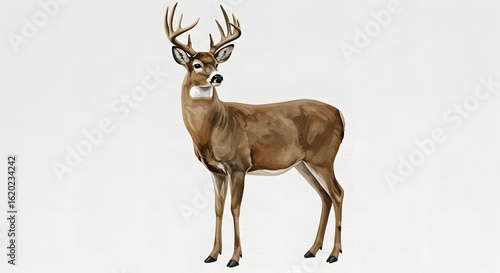 Watercolor Illustration of a Majestic White-tailed Deer Buck on White Background
