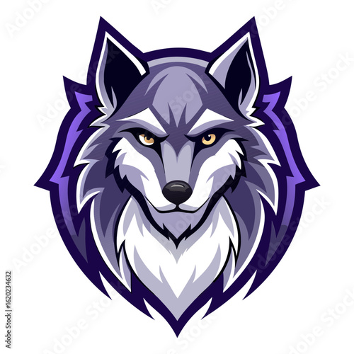 Fierce wolf mascot logo with purple outline