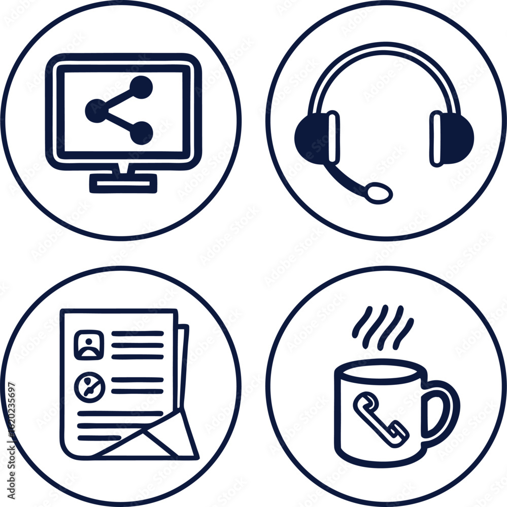 Fototapeta premium Flat Style Vector Icon Set of Remote Work and Video Communication