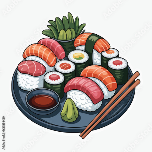 Sushi breakfast drawing style vector illustration