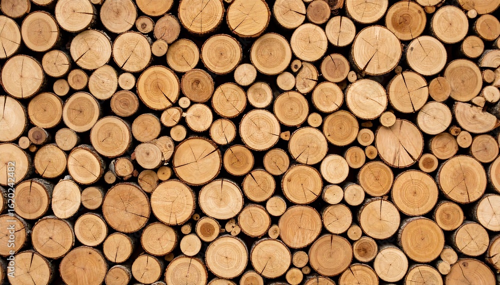 Neatly stacked firewood logs creating a natural and textured wall arrangement for backgrounds Neatly stacked firewood logs creating a natural and textured wall arrangement for backgrounds