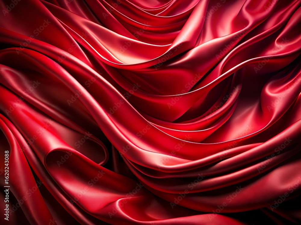 Fototapeta premium Elegant red silk fabric with soft waves and luxurious texture as background
