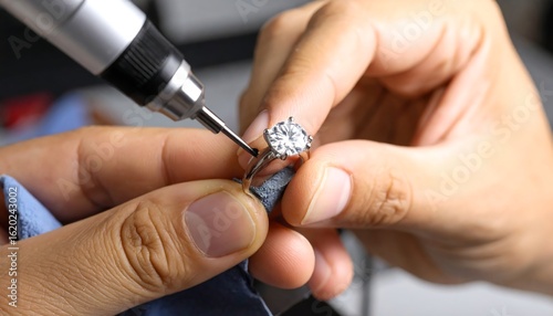 Jeweler cleaning diamond ring
