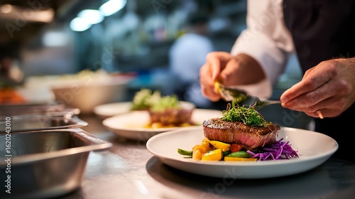 Wallpaper Mural Chef is preparing a plate of food with a piece of meat and vegetables. Torontodigital.ca