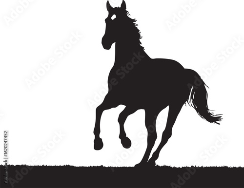 Vector art of silhouette of a horse prancing on grass isolated on transparent background