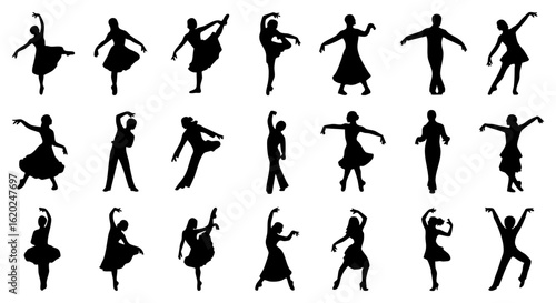 Vector art of collection of ballet dancers in various poses isolated on transparent background