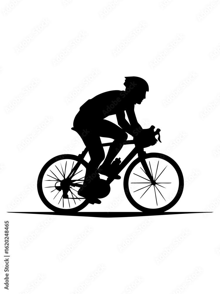 Fototapeta premium Vector art of silhouette of a cyclist riding a bicycle on a road, isolated on transparent background