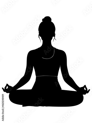Vector art of silhouette of a woman meditating in lotus position isolated on transparent background