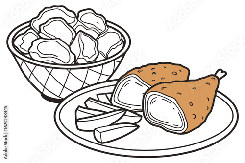 Delicious Fried Chicken Illustration with White Backdrop