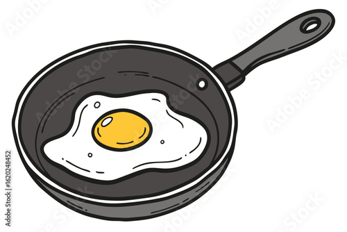 Frying Pan with Egg Illustration on White Background