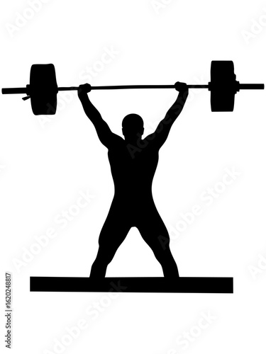 Vector art of silhouette of a weightlifter lifting a barbell overhead isolated on transparent background