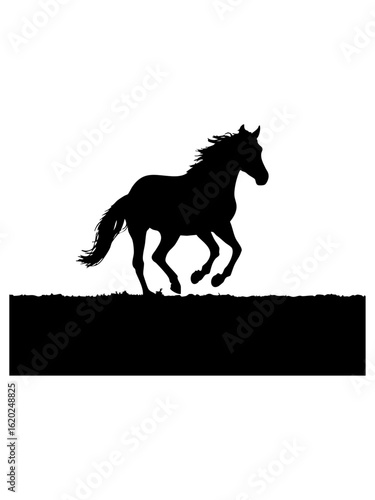 Vector art of silhouette of a horse running in a field isolated on transparent background