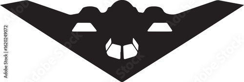 Aggressive black stealth bomber silhouette with a triangular shape and sharp fanglike details