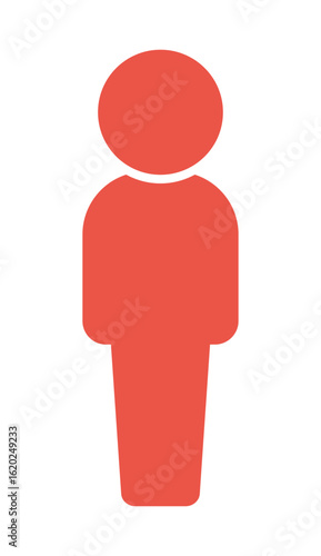 立っている1人の人の赤いアイコン･ピクトグラム - 男女や大人･子どもの区別なく使えるデフォルメ体型