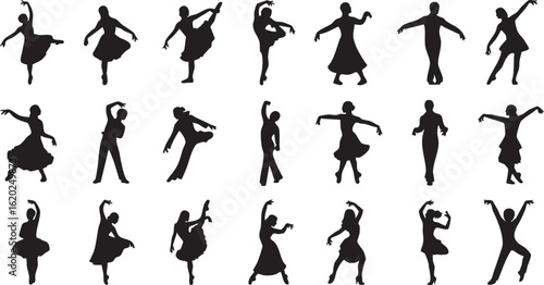 Vector art of collection of ballet dancers in various poses isolated on transparent background