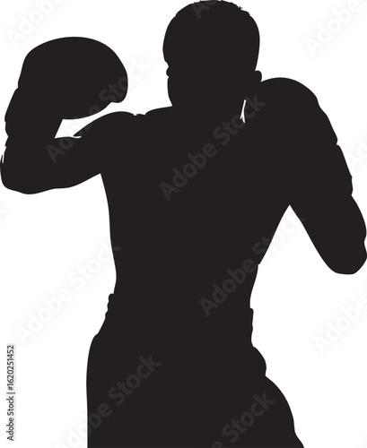 Vector art of silhouette of a boxer in fighting stance isolated on transparent background