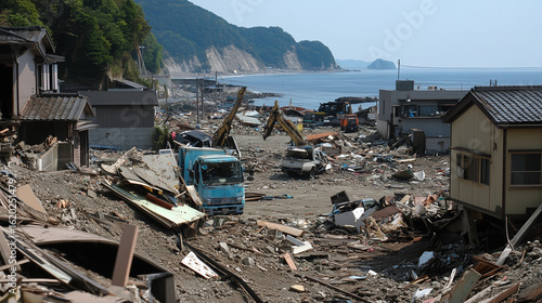 Wallpaper Mural Coastal Ruins and Rescue Operations After Tsunami and Earthquake Torontodigital.ca
