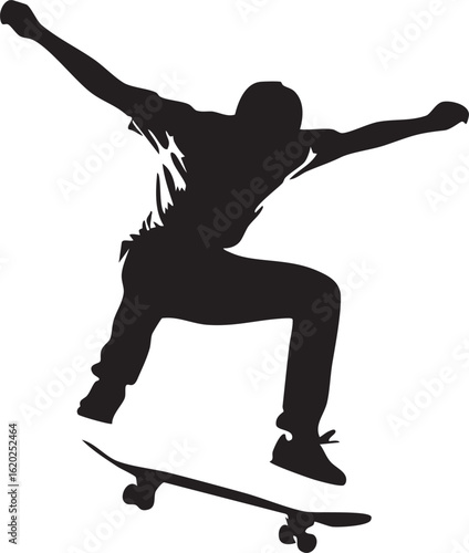 Vector art of silhouette of a skateboarder performing a trick, isolated on transparent background
