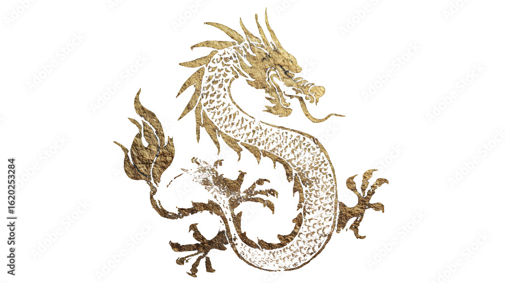 Obraz premium Black and Gold Dragon Design on Grey Stone Surface