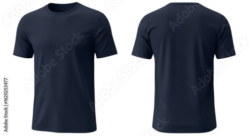 Navy blue t shirt front and back view isolated on transparent background