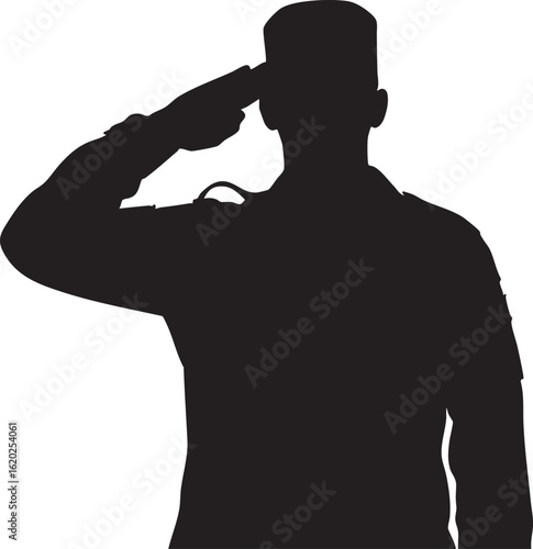 Vector art of silhouette of a soldier giving a salute isolated on transparent background