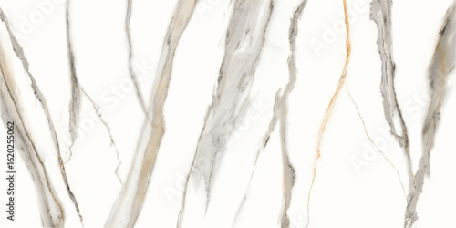 Modern statuario marble, thin and thick vertical veining pattern, used in interior kitchen or bathroom ceramic tile design, grey and brown color natural texture background, polished finish.