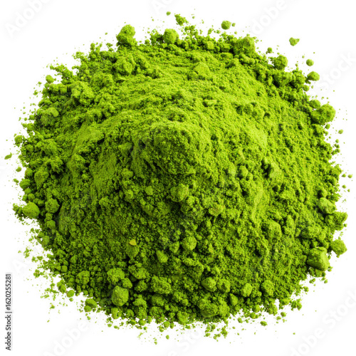 Matcha green tea powder isolated on white and transparent background