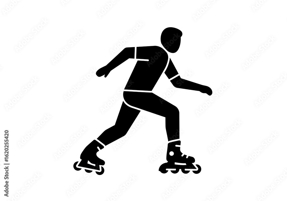 Naklejka premium A silhouette of a person rollerblading with arms out for balance on a white background image