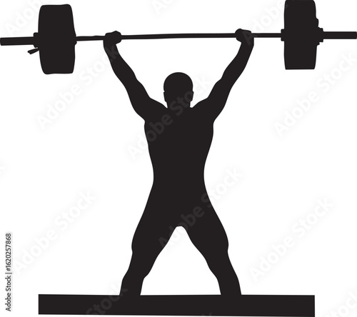 Vector art of silhouette of a weightlifter lifting a barbell overhead isolated on transparent background